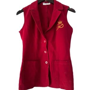 Vintage 70s 1970s Red Sleeveless Blazer Suit Oxford Sporty Vest Glam Punk Rebel